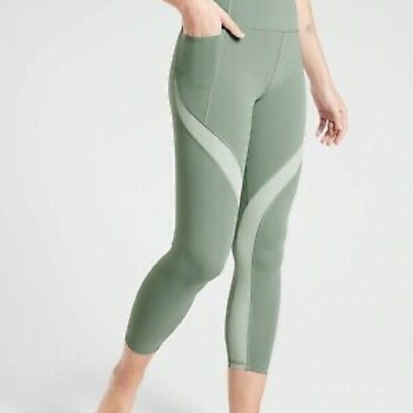 Athleta Salutation Stash Pocket II Colorblock 7/8 Tight Lead Green - Picture 1 of 8